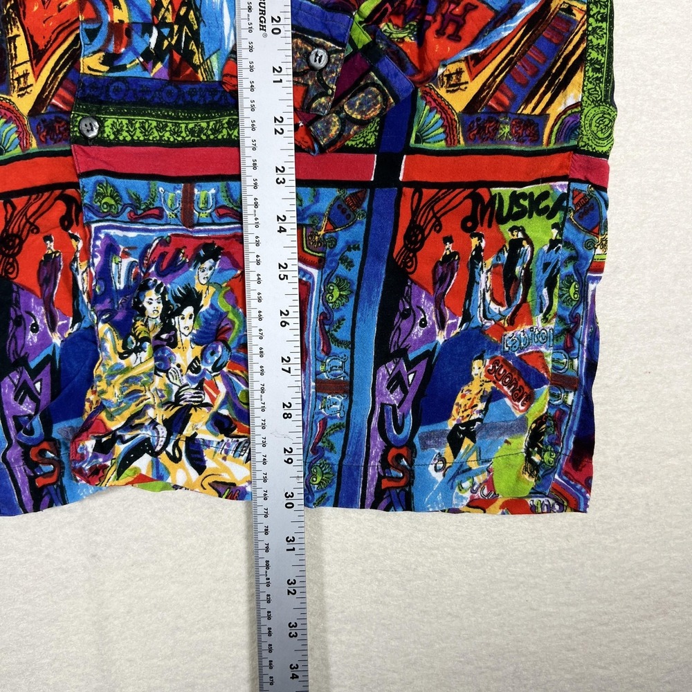 Vintage Paragraff Button Up Mens‎ M Rayon Colorful Abstract Mozart Bach - Picture 5 of 11